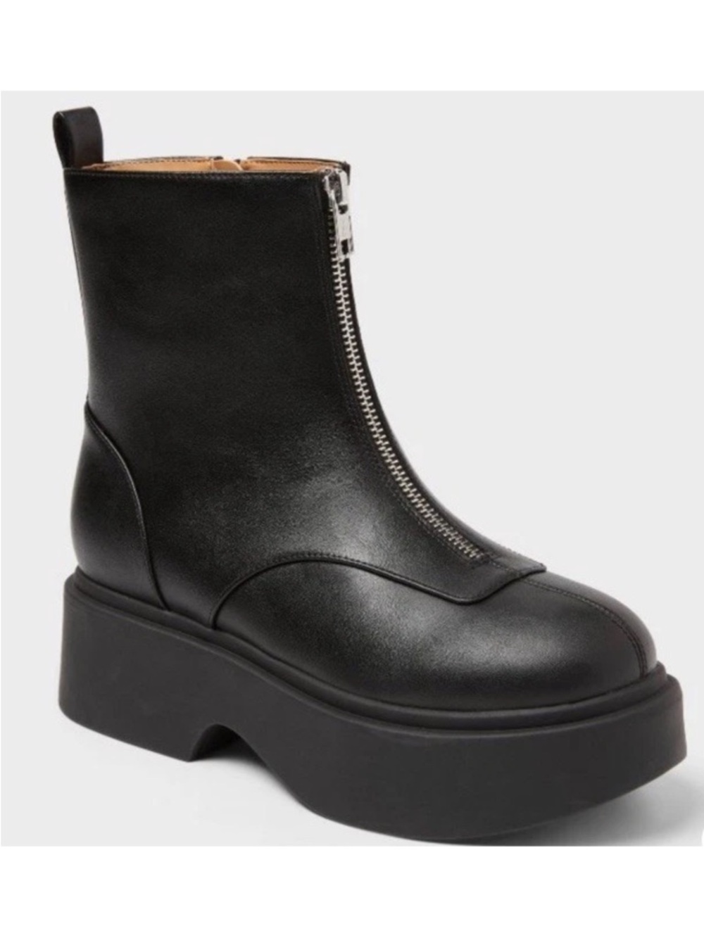 Black Platform Zip Front Women's Ankle Boots